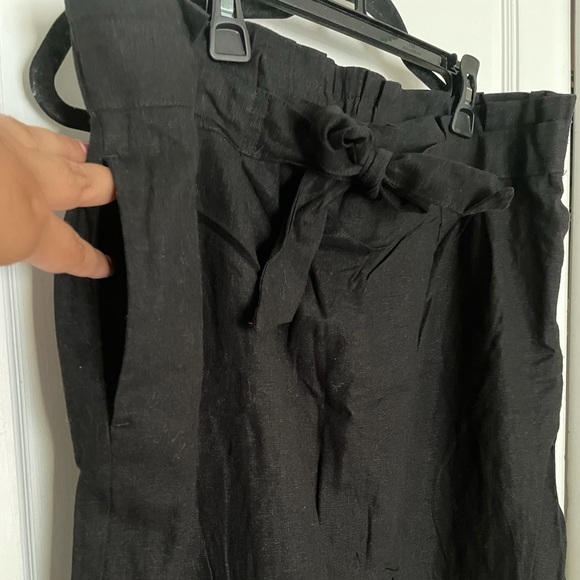 Dynamite Jet Black Paper-bag Linen Belted Skirt - Picture 4 of 10
